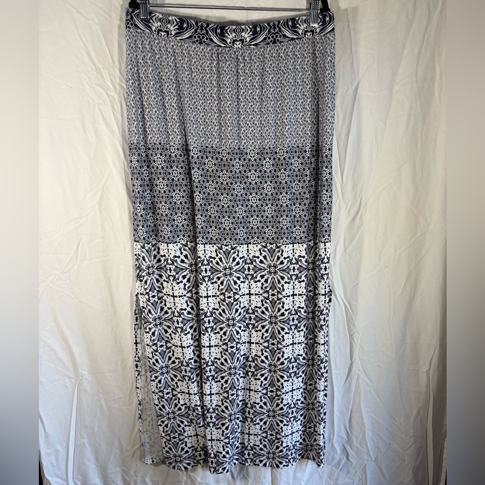 Lane Bryant Navy and White Floral Maxi Skirt